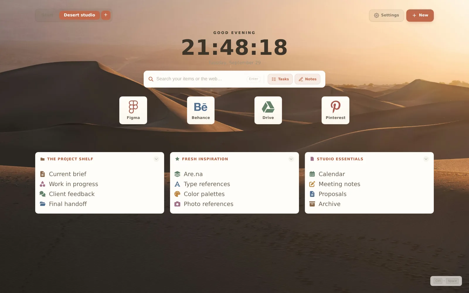 Actual ReadyTab Desert studio workspace using the nordic theme