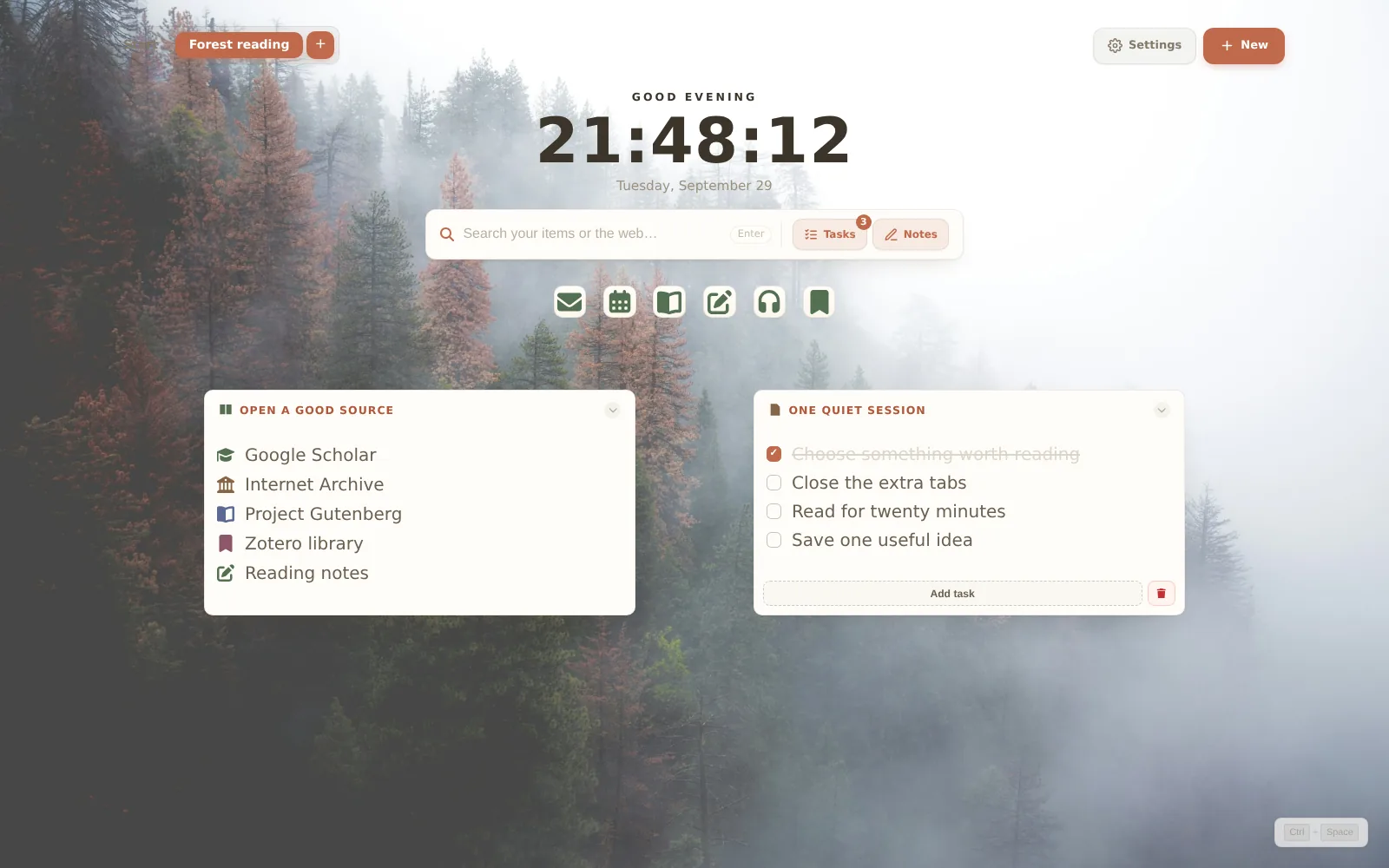 Actual ReadyTab Forest reading workspace using the nordic theme